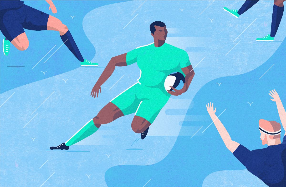 An illustration of people playing rugby.